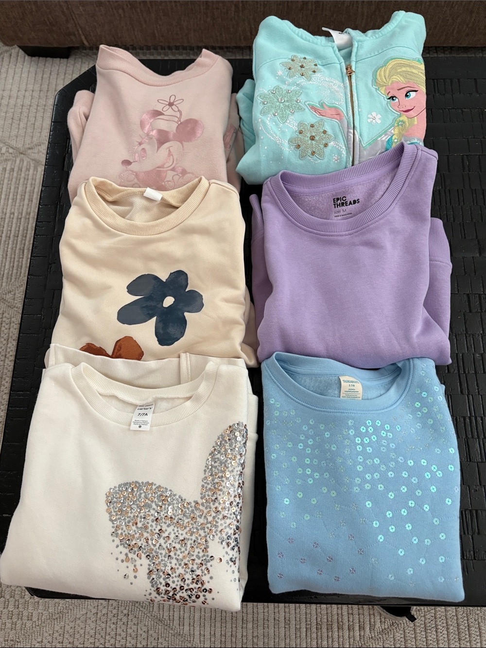 Girls Pastel Sweatshirt Lot - Frozen, Minnie & Sparkle Motifs.. .